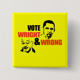 BADGE CARRÉ 5 CM ANTI-OBAMA/WRIGHT ET T-SHIRT FAUX