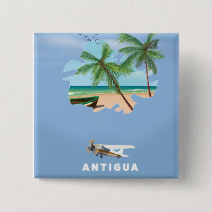 Badge Carré 5 Cm Antigua Carte illustrée affiche voyage