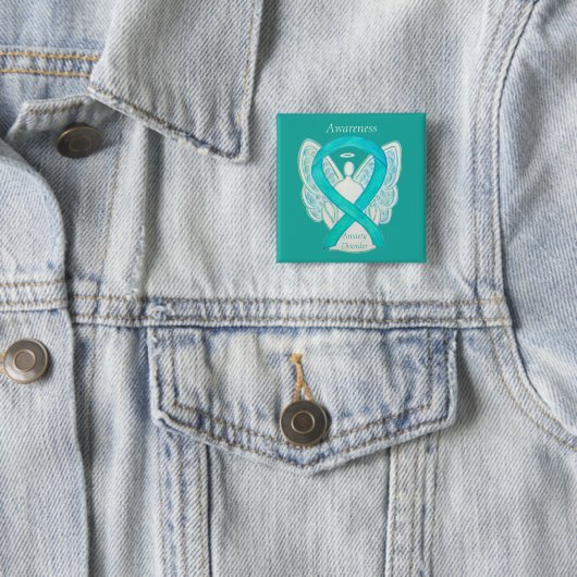 Badge Carré 5 Cm Anxiété Trouble Sensibilisation Angle Turquoise Ru (En situation)