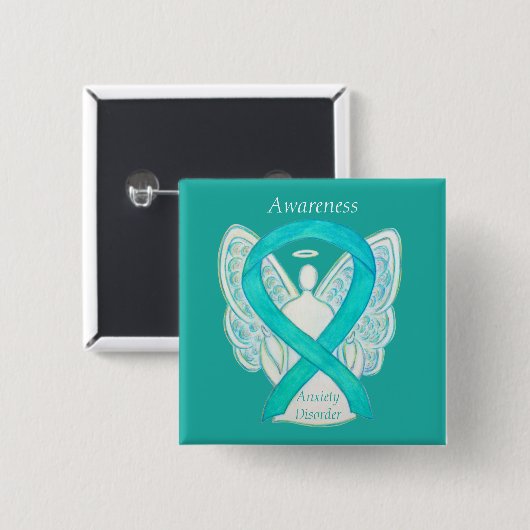 Badge Carré 5 Cm Anxiété Trouble Sensibilisation Angle Turquoise Ru (Devant & derrière)