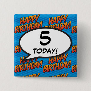 Badge Carré 5 Cm Any Birthday Age Fun Retro Comic Book