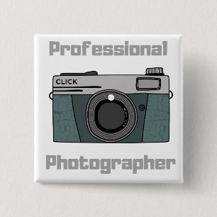 Badge Carré 5 Cm Appareil Photo Professionnel Rétro Vintage