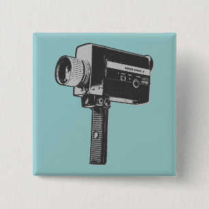 Badge Carré 5 Cm Appareil photo Super 8 Pop Art