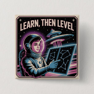 Badge Carré 5 Cm Apprendre, Puis Niveler