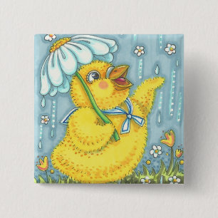 Badge Carré 5 Cm APRIL DOUCHES PRINTEMPS CHICK, Carré DE BOUTON PÂQ