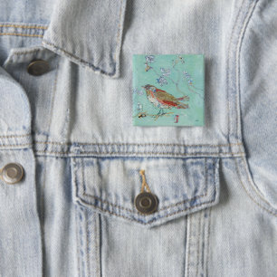 Badge Carré 5 Cm Aqua Bird