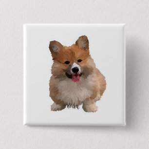 Badge Carré 5 Cm Aquarelle adorable Bouton de corgi gallois