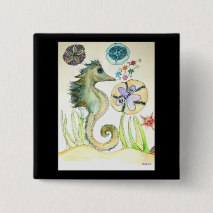 Badge Carré 5 Cm Aquarelle Be Kind de Seahorse et pièces de puzzle