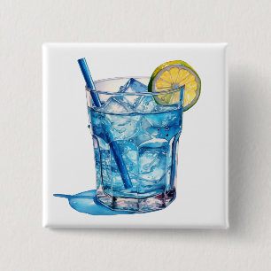Badge Carré 5 Cm Aquarelle Blue Lagoon Cocktail