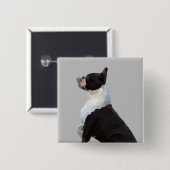 Badge Carré 5 Cm Aquarelle Boston Terrier Pin Bouton (Devant & derrière)