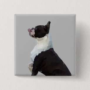 Badge Carré 5 Cm Aquarelle Boston Terrier Pin Bouton