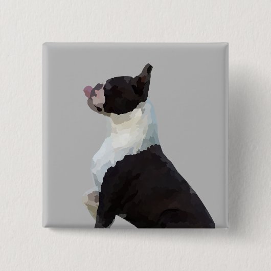 Badge Carré 5 Cm Aquarelle Boston Terrier Pin Bouton (Devant)