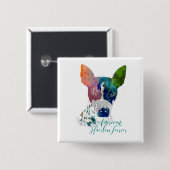 Badge Carré 5 Cm Aquarelle Buton d'AHT (Devant & derrière)