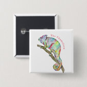 Badge Carré 5 Cm Aquarelle drôle caméléon (Devant & derrière)