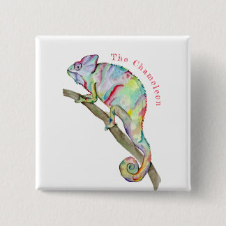 Badge Carré 5 Cm Aquarelle drôle caméléon