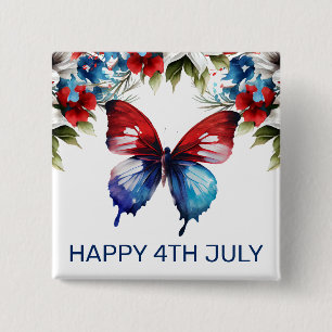 Badge Carré 5 Cm Aquarelle Fleurs Rouges, Bleues et Blanches 4 juil