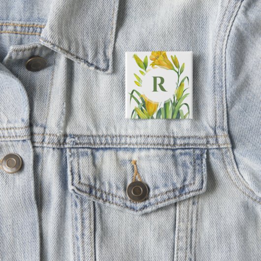 Badge Carré 5 Cm Aquarelle Jaune Lys Fleur Illustration (En situation)