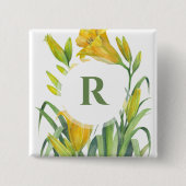 Badge Carré 5 Cm Aquarelle Jaune Lys Fleur Illustration (Devant)