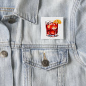 Badge Carré 5 Cm Aquarelle Manhattan Cocktail Boisson (En situation)