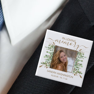 Badge Carré 5 Cm Aquarelle moderne Eucalyptus Leaf Mémorial photo