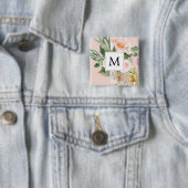 Badge Carré 5 Cm Aquarelle moderne Fleurs roses Monogrammes (En situation)