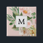 Badge Carré 5 Cm Aquarelle moderne Fleurs roses Monogrammes<br><div class="desc">Aquarelle moderne Fleurs roses Monogrammes</div>
