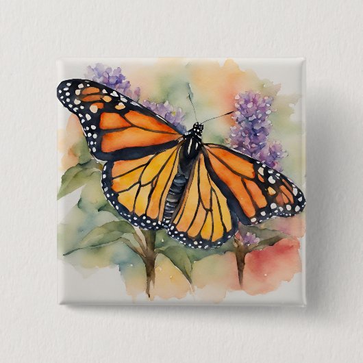 Badge Carré 5 Cm Aquarelle Monarch Papillon Imprimer (Devant)