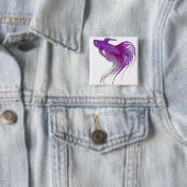 Badge Carré 5 Cm Aquarelle Profond Purple Betta Fish (En situation)