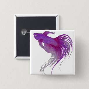 Badge Carré 5 Cm Aquarelle Profond Purple Betta Fish
