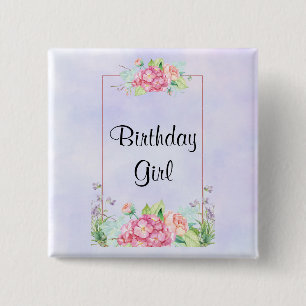 Badge Carré 5 Cm Aquarelle rose moderne Cadre floral Anniversaire f