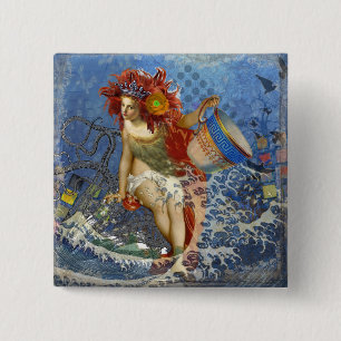 Badge Carré 5 Cm Aquarius Mermaid Bleu gothique