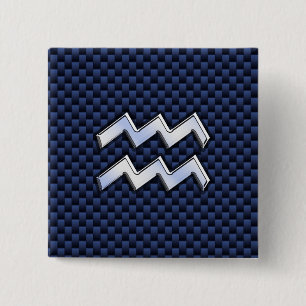 Badge Carré 5 Cm Aquarius Zodiac Sign on Royal Blue Carbon Fiber
