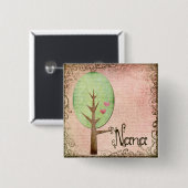 Badge Carré 5 Cm arbre à coeur rose (Devant & derrière)