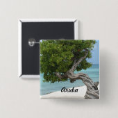 Badge Carré 5 Cm Arbre de Divi Divi dans Aruba (Devant & derrière)