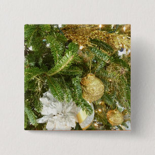 Badge Carré 5 Cm Arbre de Noël argent et or I Vacances