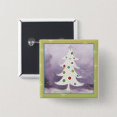 Badge Carré 5 Cm Arbre de Noël blanc (Devant & derrière)