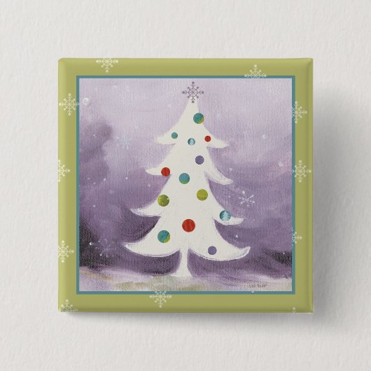 Badge Carré 5 Cm Arbre de Noël blanc (Devant)