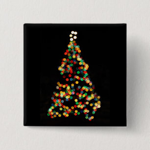 Badge Carré 5 Cm Arbre de Noël Bokeh Multi Colcoloré Lights pin