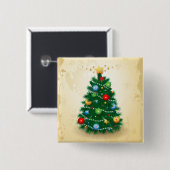 Badge Carré 5 Cm Arbre de Noël, bouton (Devant & derrière)