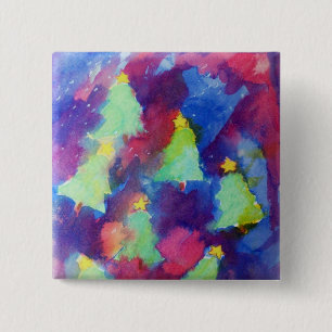 Badge Carré 5 Cm Arbre de Noël, Bouton