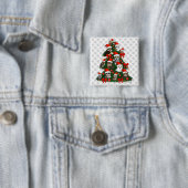 Badge Carré 5 Cm Arbre de Noël de hiboux (En situation)