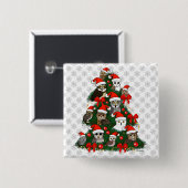 Badge Carré 5 Cm Arbre de Noël de hiboux (Devant & derrière)