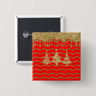 Badge Carré 5 Cm Arbre de Noël de la parties scintillant rouge