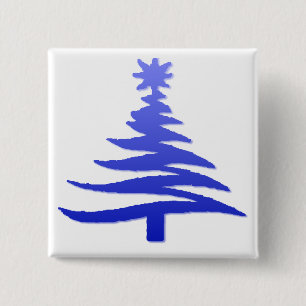 Badge Carré 5 Cm Arbre de Noël Moderne Pochoir Imprimé Bleu