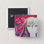 Badge Carré 5 Cm Arbre de Sakura de danse (Devant & derrière)