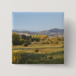 Badge Carré 5 Cm Arbres d'automne, Khancoban, Montagnes enneigées,