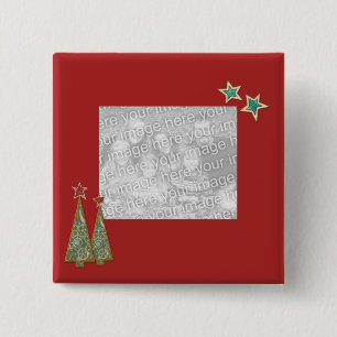 Badge Carré 5 Cm Arbres de Noël et étoiles