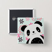 Badge Carré 5 Cm Arbres, fleurs et ours de panda (Devant & derrière)