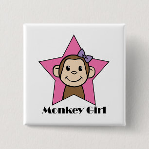 Badge Carré 5 Cm Arc d'étoile de rose de fille de singe de sourire