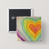 Badge Carré 5 Cm Arc-en-ciel Coeurs Boutons d'art ou broches d'ordi (Devant & derrière)